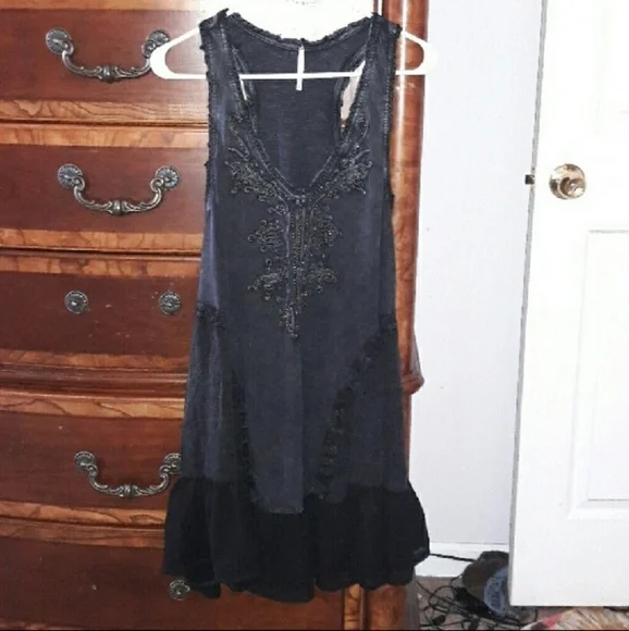 Free People Black and Gold Mini Summer Daze Dress - Picture 3 of 9